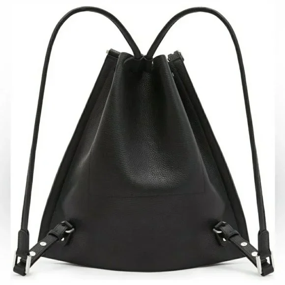 ALLSAINTS Alpha Pebble Leather Convertible Backpack/ Shoulder Bag Purse Black - Picture 2 of 16